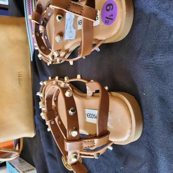 Steve Madden Tan Studded Flat Sandals - Picture 7 of 9
